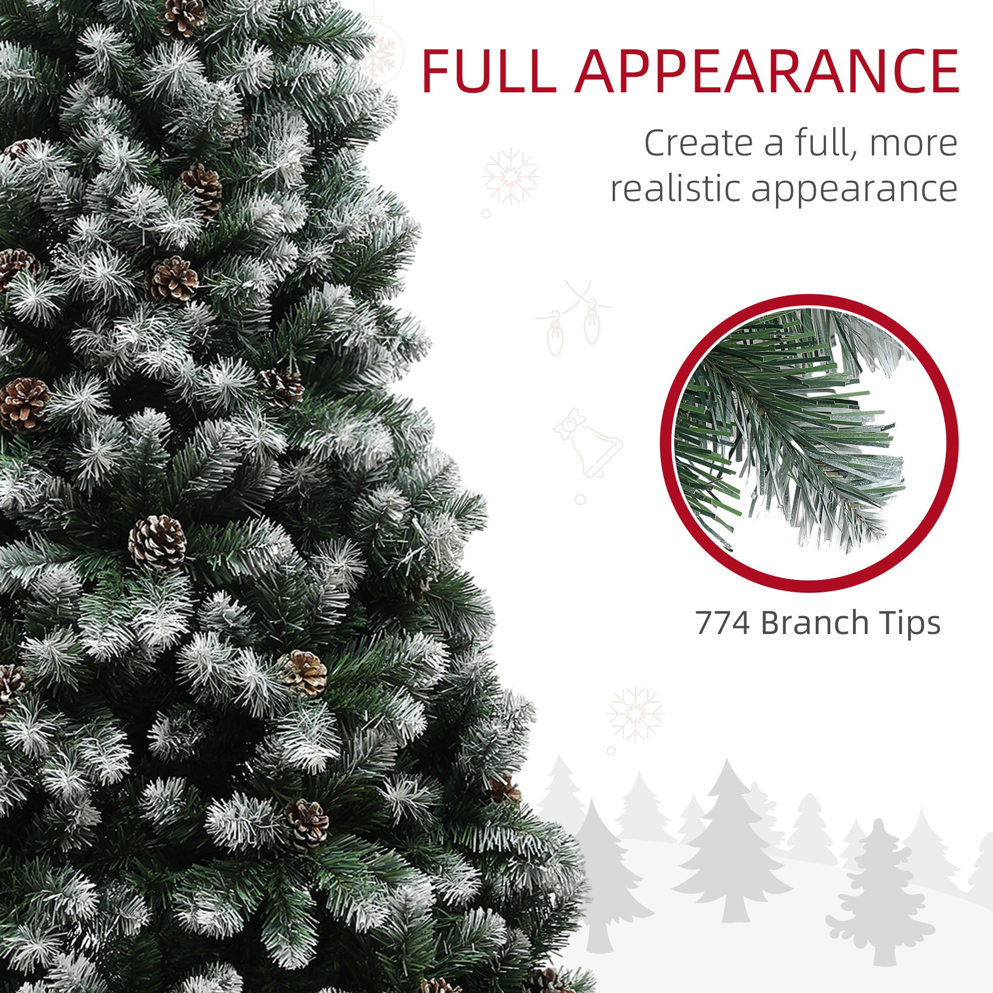 HOMCOM 6ft Artificial Pine Christmas Tree with Pinecones, Steel Base