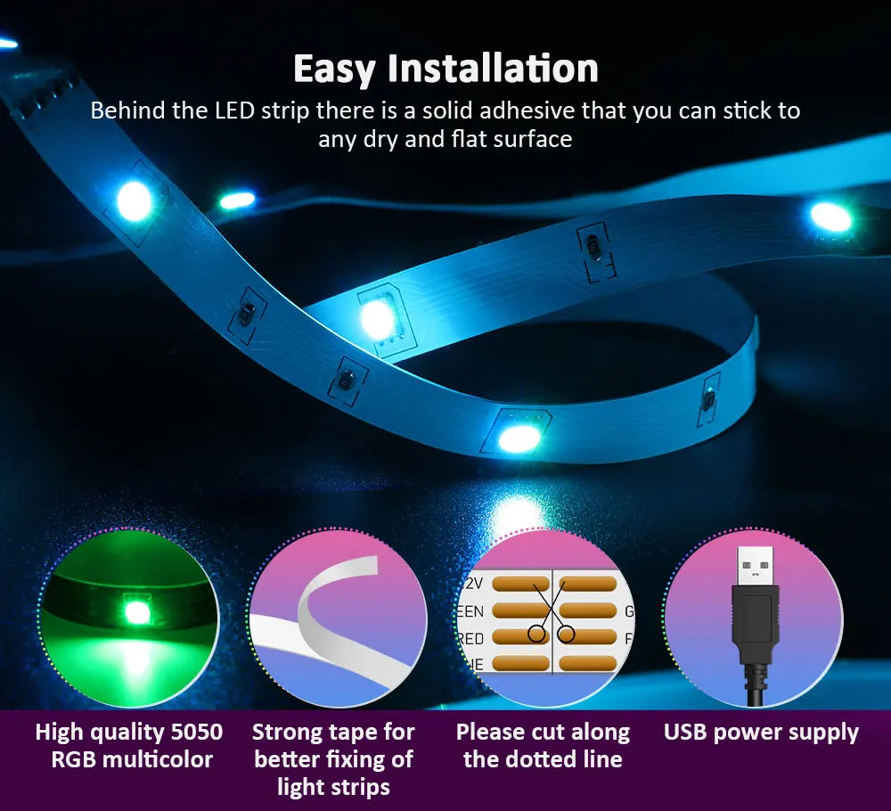 2PCS 1M LED TV backlight App Control USB LED STRIP LIGHT