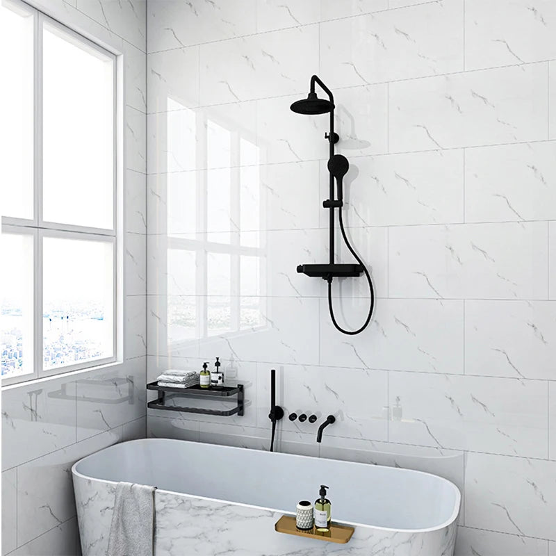 10pcs 30x60cm Self-Adhesive Marble PVC Floor Tiles Waterproof Peel Stick Wall Sticker Kitchen Bathroom Removable Home Decor ﻿