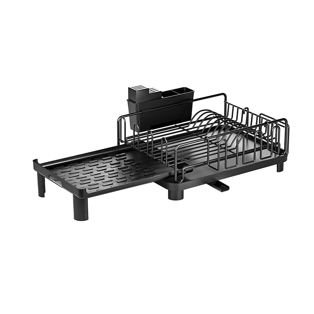 Multifunctional Dish Drying Rack Kitchen Extendable Dish Rack with Drainboard Dish Drainer Storage Organizer Cutlery Cup Holders