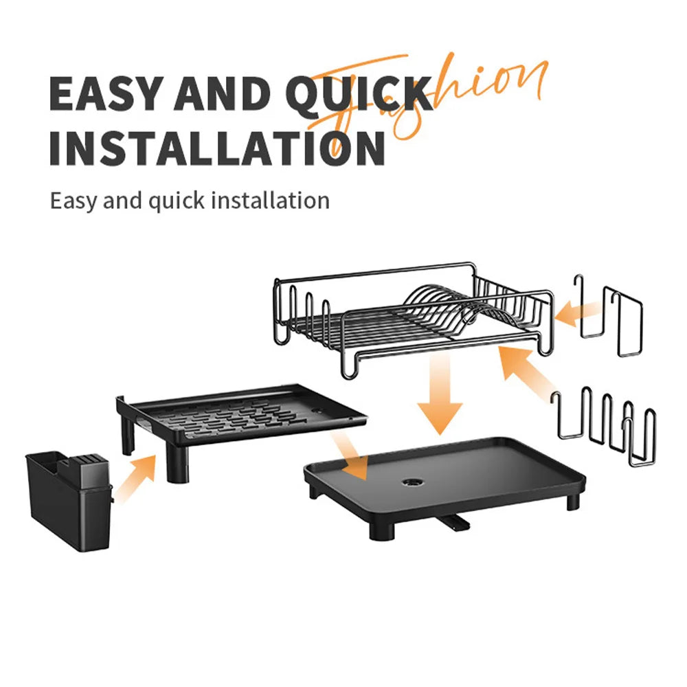 Multifunctional Dish Drying Rack Kitchen Extendable Dish Rack with Drainboard Dish Drainer Storage Organizer Cutlery Cup Holders