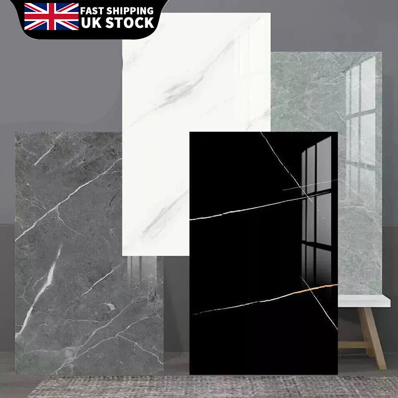 10pcs 30x60cm Self-Adhesive Marble PVC Floor Tiles Waterproof Peel Stick Wall Sticker Kitchen Bathroom Removable Home Decor ﻿