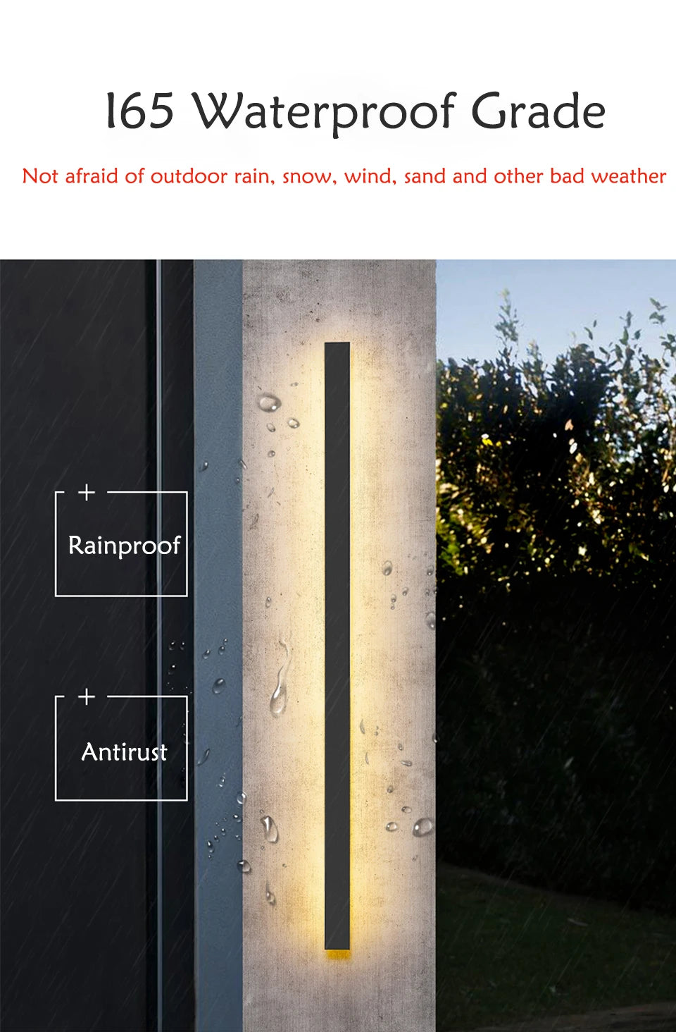 Waterproof outdoor wall lamp LED Long Linear lighting IP65 Aluminum for Garden Garage porch Sconces Fixtures 110V 220V Luminaire