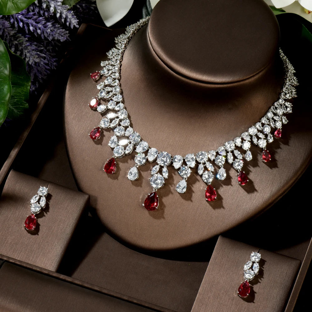 HIBRIDE Luxury Wedding Jewelry Nigerian Design Cubic Zirconia Large Bridal Choker Necklace Earrings Sets For Women bijoux N-1454