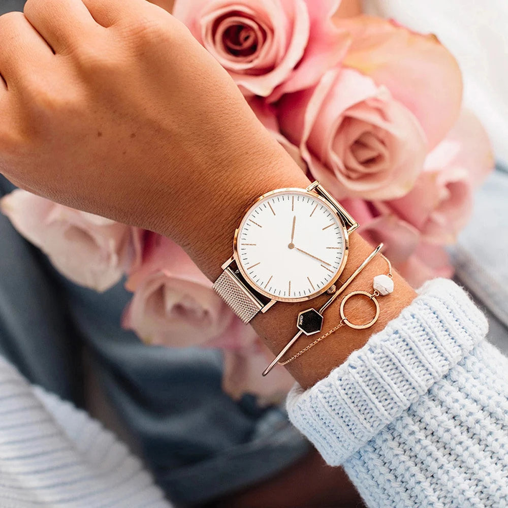 Luxury Rose Gold Women’s Quartz Watch – Elegant Steel Bracelet