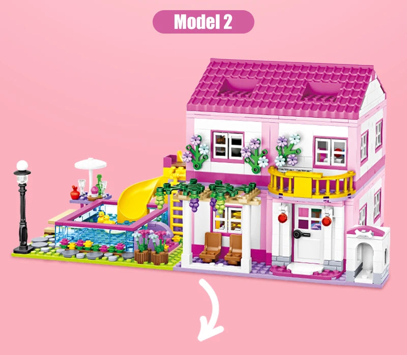 ZKZC 1018pcs City 1 Change 3 Summer Double-storey Villa House Building Blocks Friends Garden Flower Figures Bricks Toys Girls