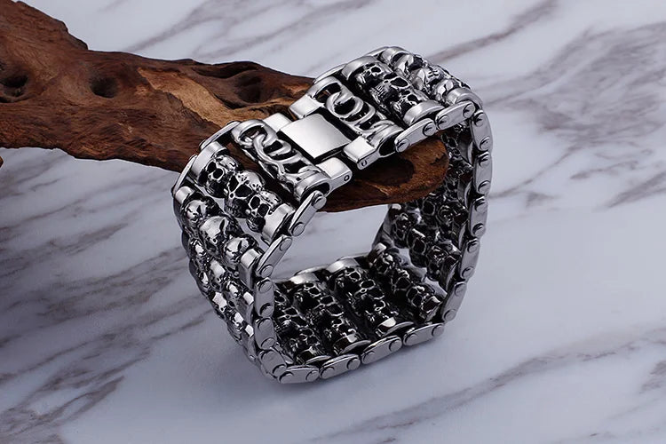 KALEN Punk 316 Stainless Steel Multiple Skull Heads Charm Bracelets For Men Biker Hand Chain Bracelet Drop Shipping Jewelry