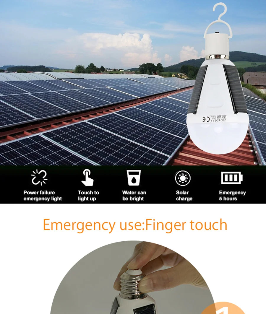 E27 Rechargeable LED Solar Bulb Lamp 7W 12W 85V-265V Outdoor Emergency Solar Powered Bulb Travel Fishing Camping Light Tent lamp