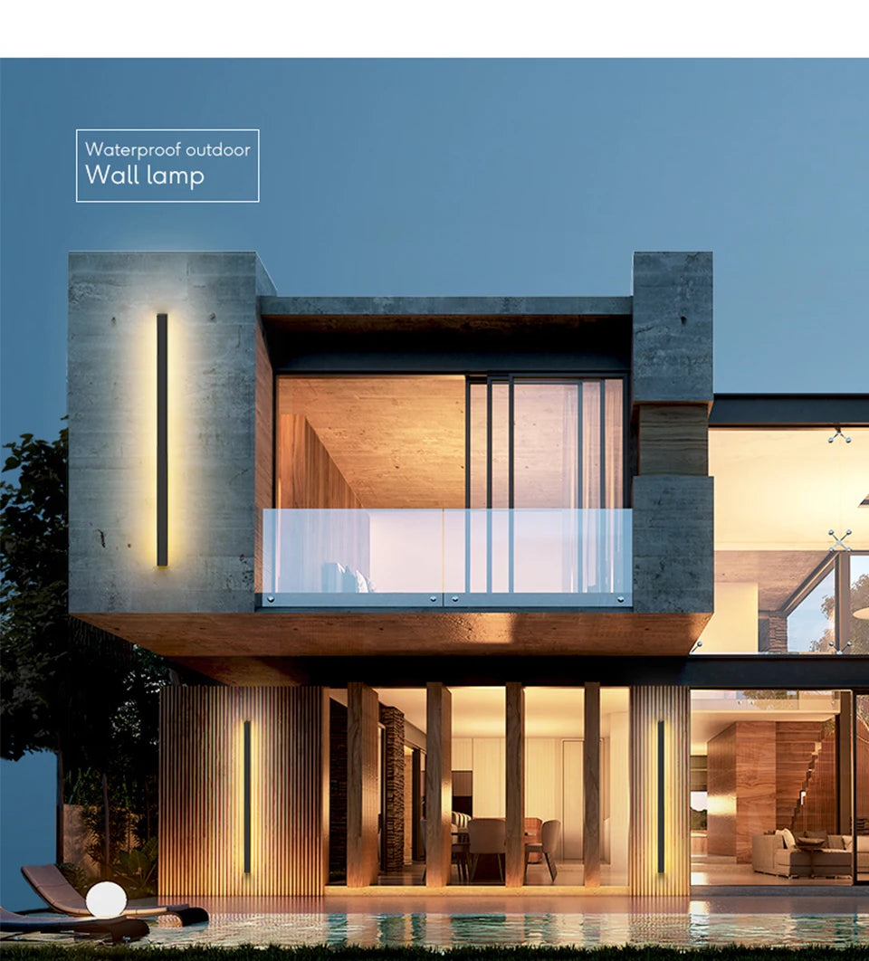 Waterproof outdoor wall lamp LED Long Linear lighting IP65 Aluminum for Garden Garage porch Sconces Fixtures 110V 220V Luminaire