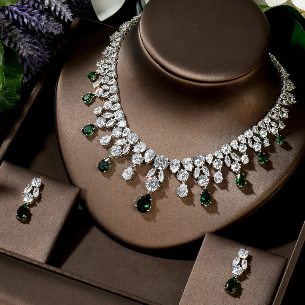 HIBRIDE Luxury Wedding Jewelry Nigerian Design Cubic Zirconia Large Bridal Choker Necklace Earrings Sets For Women bijoux N-1454