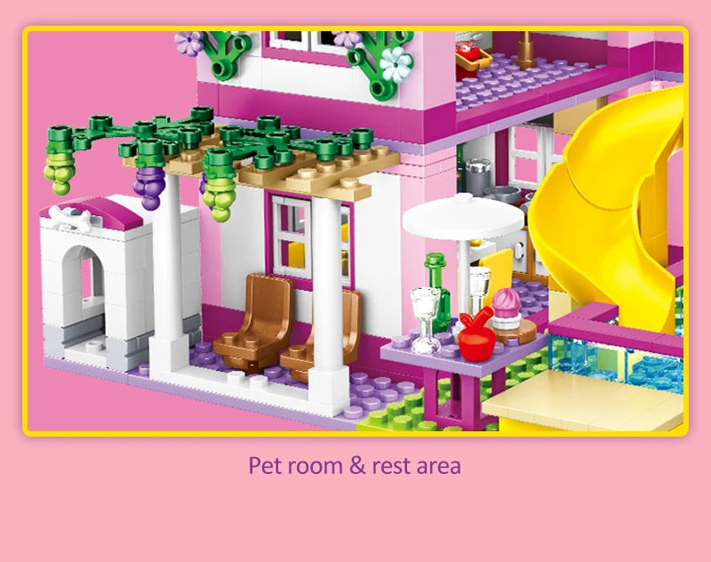 ZKZC 1018pcs City 1 Change 3 Summer Double-storey Villa House Building Blocks Friends Garden Flower Figures Bricks Toys Girls