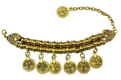 Gypsy Bohemian Coin Bracelets for Women Metal Vintage Flower Statement Bracelets Festival Turkish Beach Jewelry Tribal Ethnic
