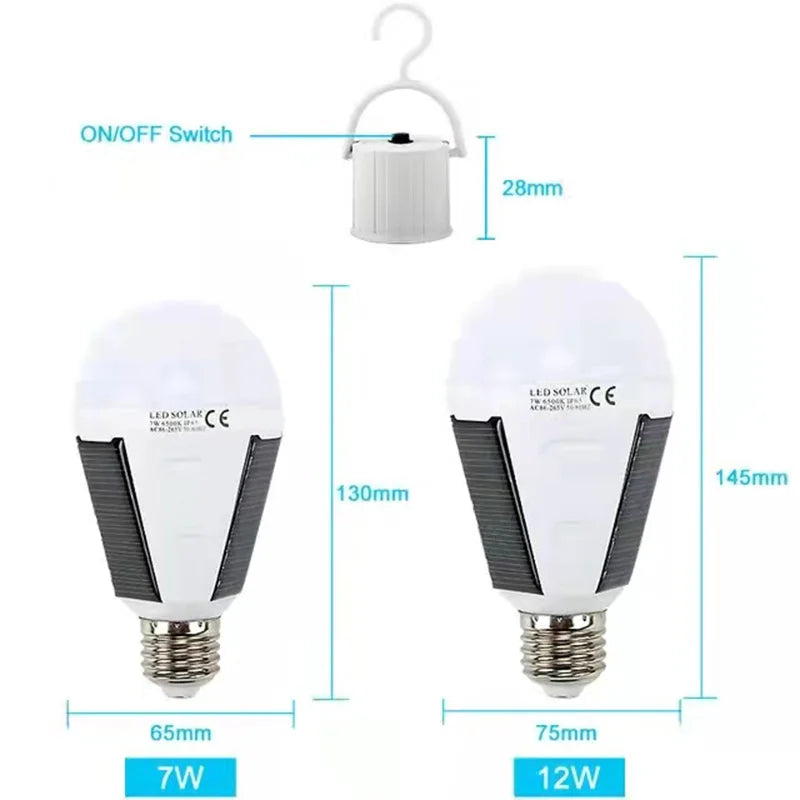 E27 Rechargeable LED Solar Bulb Lamp 7W 12W 85V-265V Outdoor Emergency Solar Powered Bulb Travel Fishing Camping Light Tent lamp