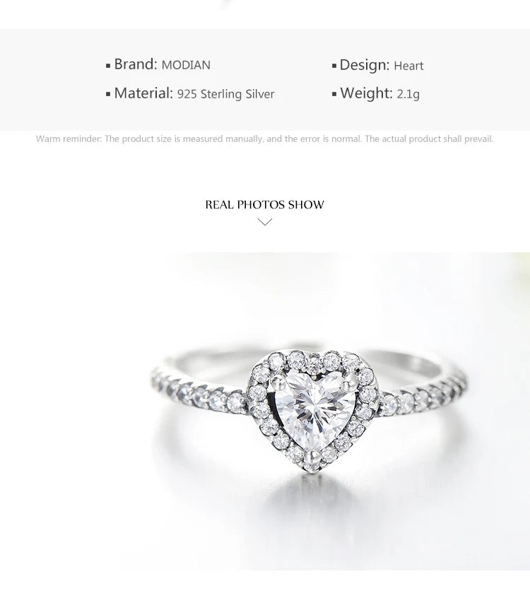 Modian Exquisite 925 Sterling Silver Vintage Hearts AAA Clear CZ Finger Rings for Women Luxury Wedding Statement Jewelry Bijoux