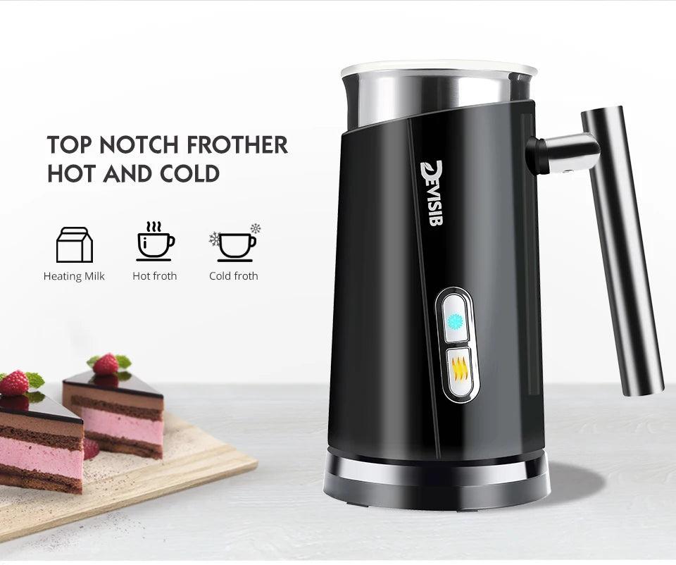 DEVISIB 3 in 1 Electric Milk Frother 300ml Automatic Hot and Cold Foam Maker for Coffee Latte Cappuccino Macchiato Hot Chocolate