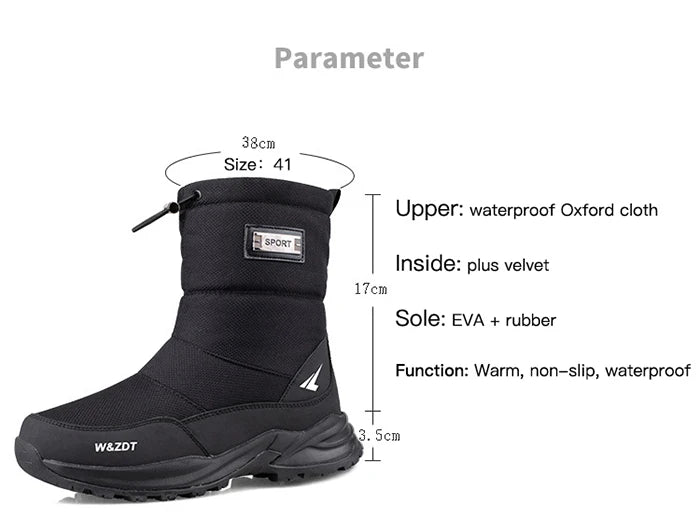 Men’s Winter Snow Boots – Waterproof Zipper Casual Outdoor Shoes