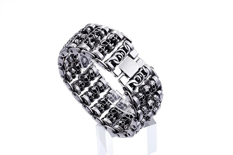 KALEN Punk 316 Stainless Steel Multiple Skull Heads Charm Bracelets For Men Biker Hand Chain Bracelet Drop Shipping Jewelry