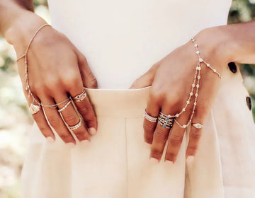 100% 925 Sterling Silver Slave Chain Bracelet Connected Finger Ring Bling AAA Sparking Cz Zirconia Handlets Layers Jewelry Women