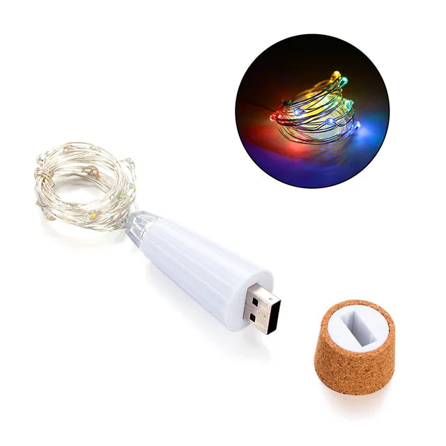 2m 20 LED Cork Bottle Fairy Light USB Rechargeable Indoor Decoration String Lamp for Bedroom Home Party Wedding Christmas