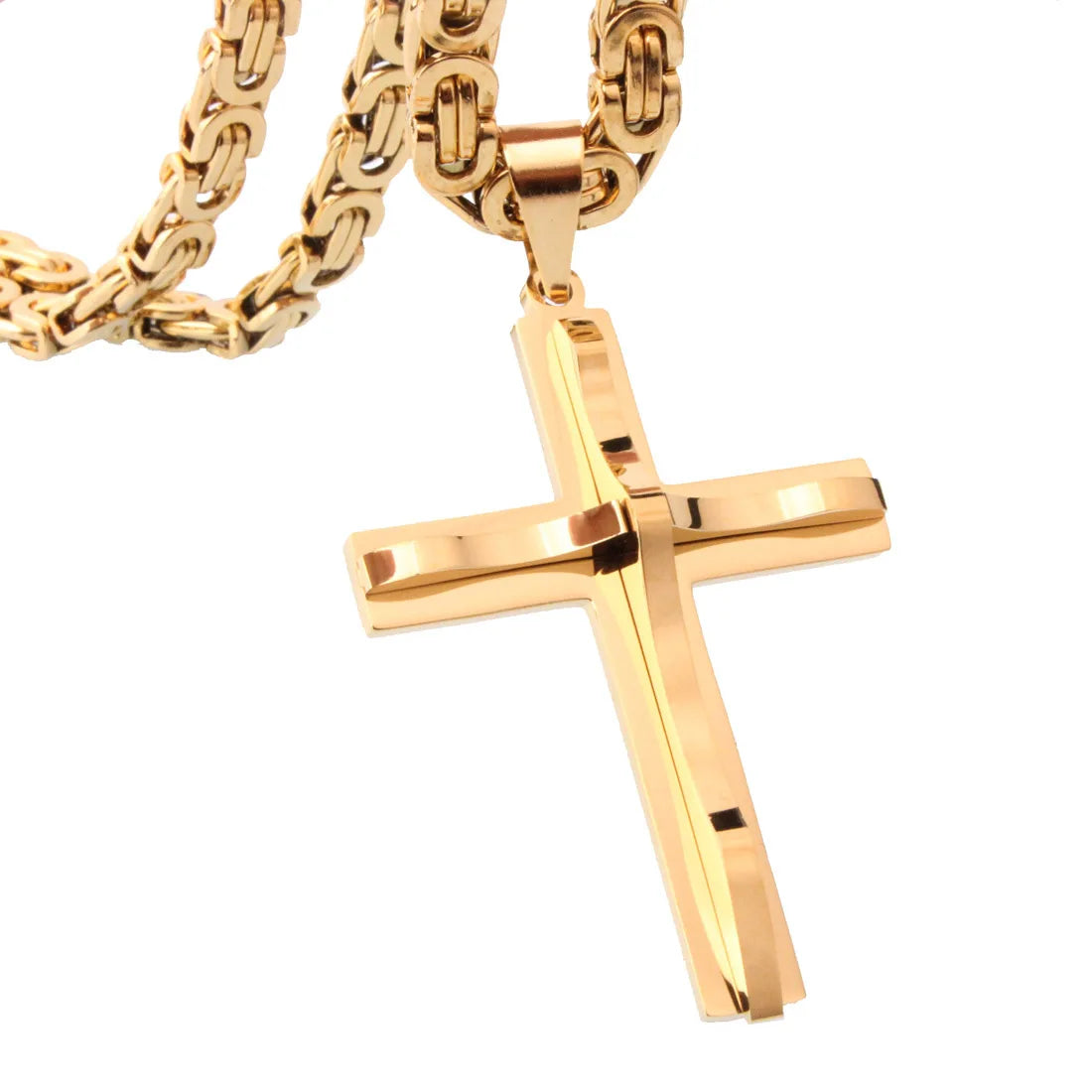 Hot Selling Stainless Steel Cross Necklaces Crucifix Pendant & Necklace for men Vintage Stainless Steel Men 6mm Byzantine Chain