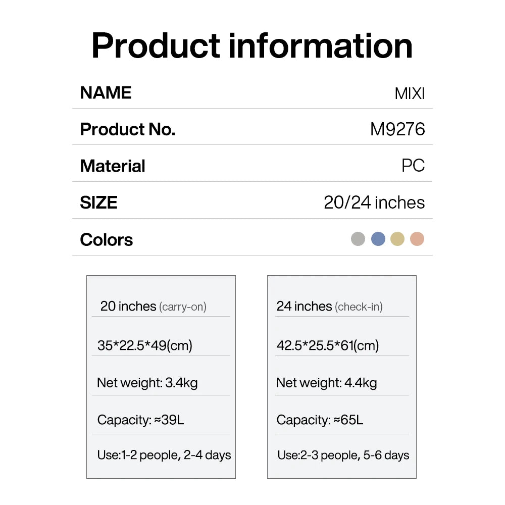 PC Hardside Travel Suitcase with Wide Handle & TSA Lock