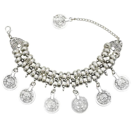 Gypsy Bohemian Coin Bracelets for Women Metal Vintage Flower Statement Bracelets Festival Turkish Beach Jewelry Tribal Ethnic