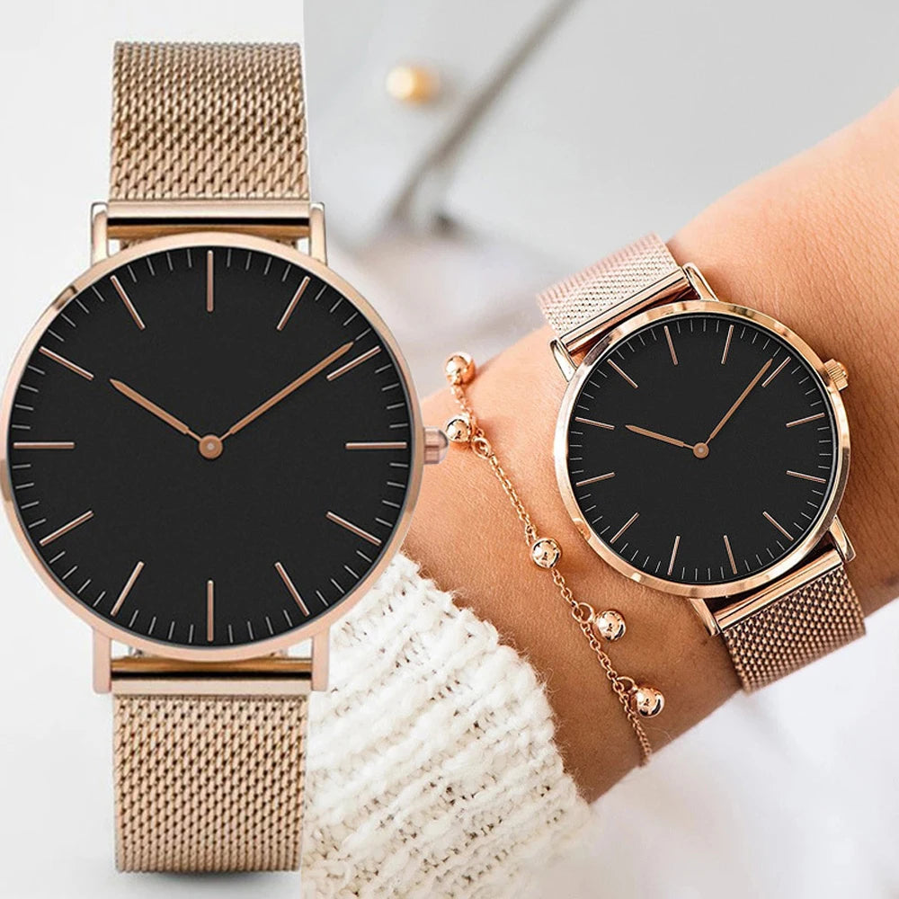 Rose Gold Women’s Quartz Watch – Steel Band