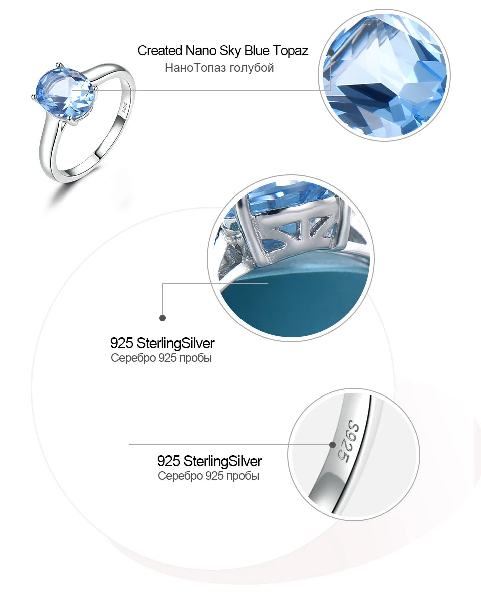 925 Sterling Silver Rings Nano Sky Blue Topaz Ring 8x10mm Oval Rings Elegant Woman Jewelry