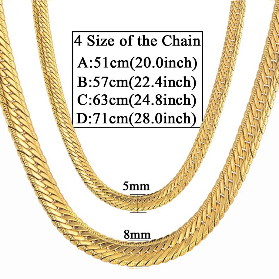 Hiphop Gold Chain For Men Hip Hop Chain Necklace 8MM Gold Color Curb Long Chain Necklaces Men's Jewelry Colar Collier