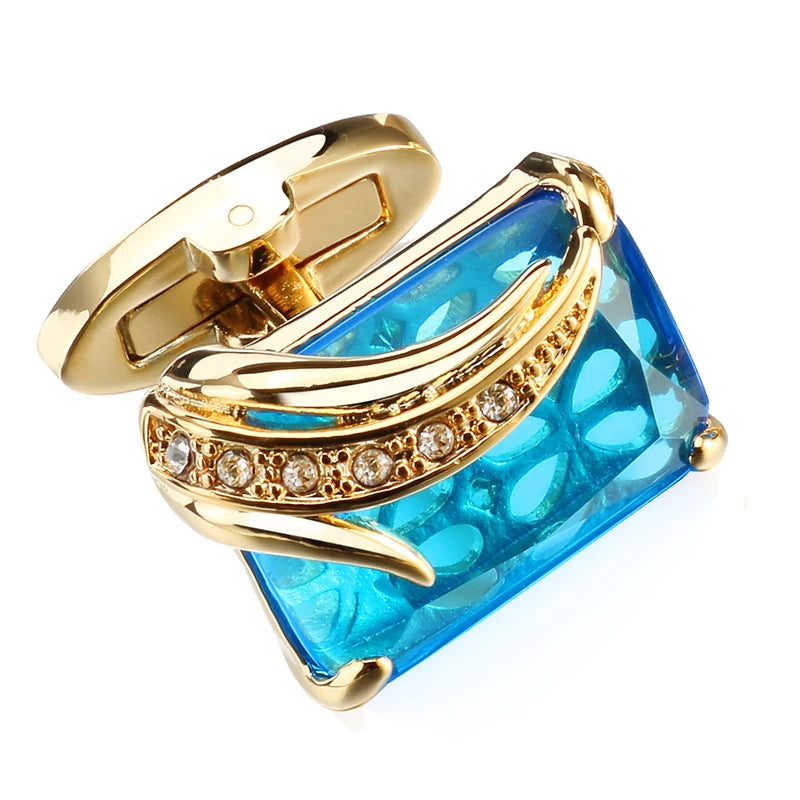 Low-key Luxury Blue Glass Cufflinks for Mens Lepton Brand High Quality Square Crystal Cufflinks Shirt Cuff Links Relojes Gemelos