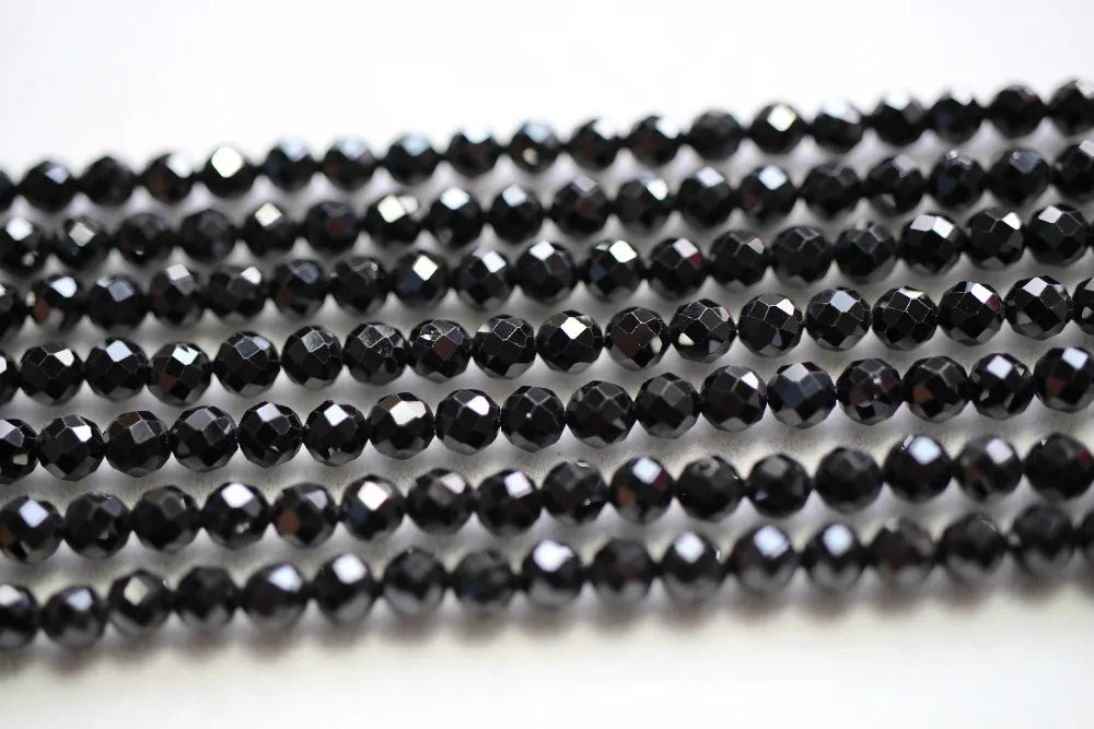 Meihan  (3 strands/set) natural 4mm black spinel faceted round loose beads for jewelry DIY design gift