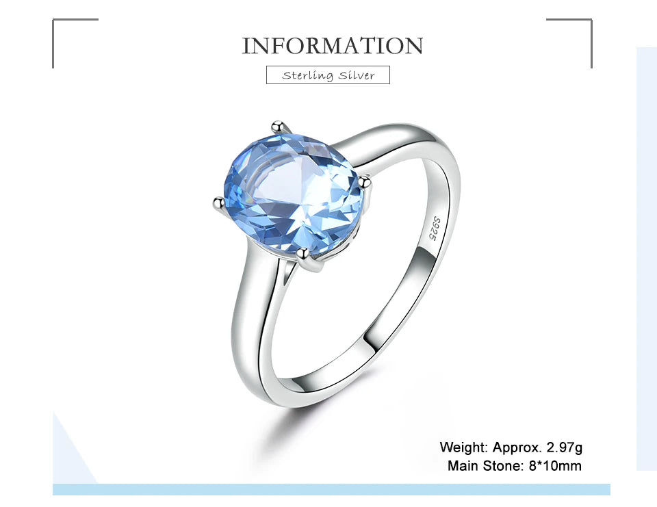 925 Sterling Silver Rings Nano Sky Blue Topaz Ring 8x10mm Oval Rings Elegant Woman Jewelry