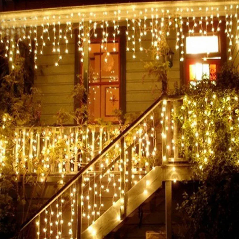 Christmas Lights Outdoor Decoration 4m Droop 0.4-0.6m Led Curtain Icicle String Lights Garden Xmas Party Decorative Lights