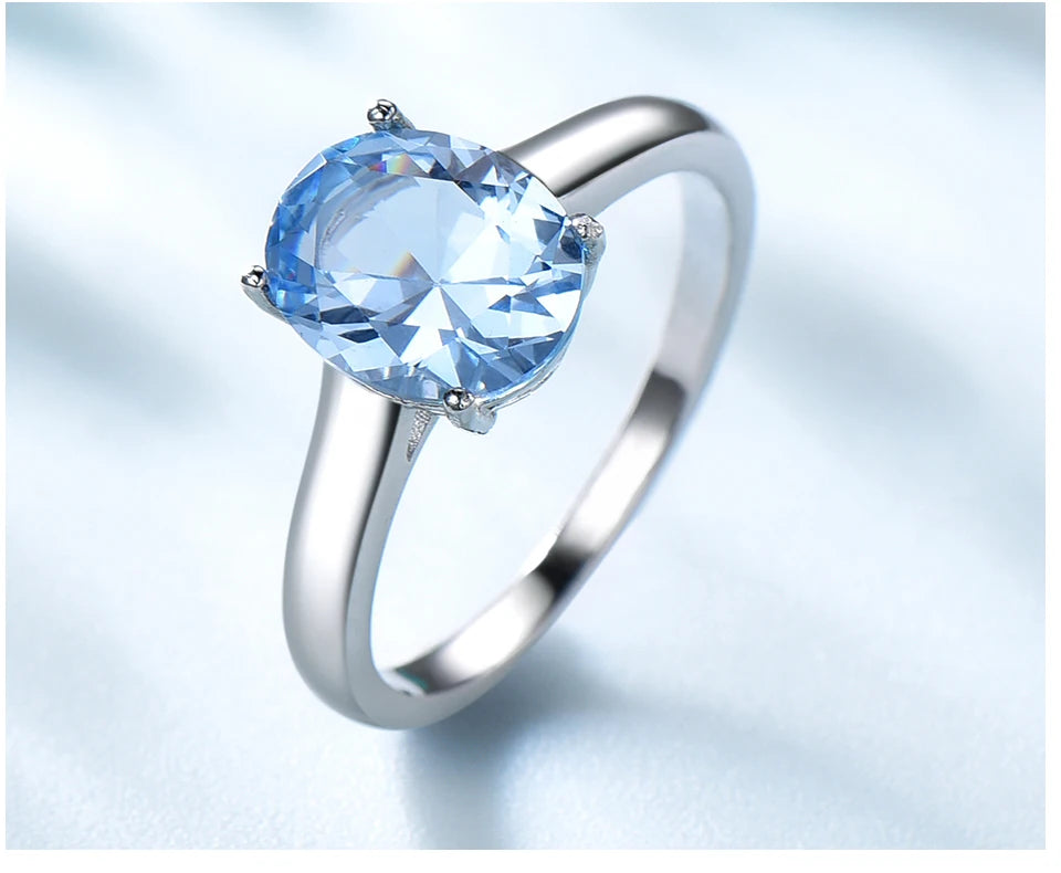 925 Sterling Silver Rings Nano Sky Blue Topaz Ring 8x10mm Oval Rings Elegant Woman Jewelry
