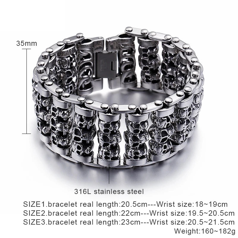 KALEN Punk 316 Stainless Steel Multiple Skull Heads Charm Bracelets For Men Biker Hand Chain Bracelet Drop Shipping Jewelry