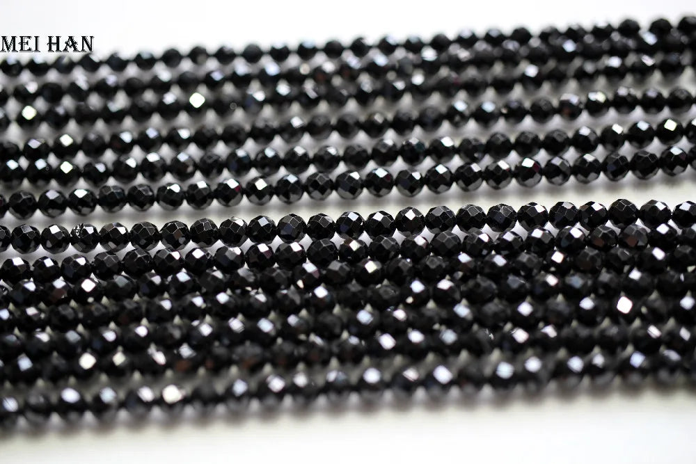 Meihan  (3 strands/set) natural 4mm black spinel faceted round loose beads for jewelry DIY design gift