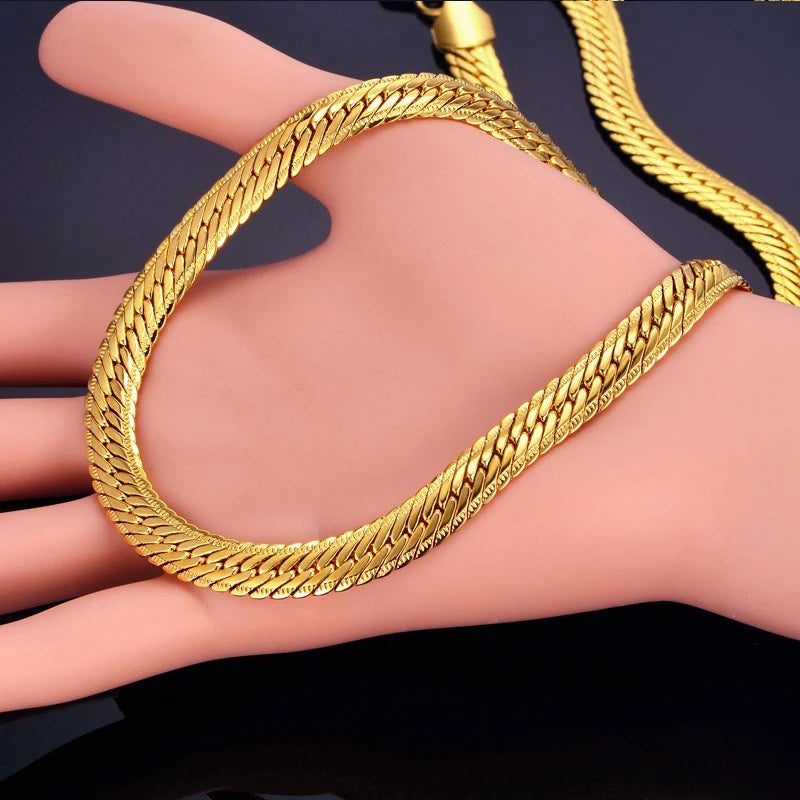 Hiphop Gold Chain For Men Hip Hop Chain Necklace 8MM Gold Color Curb Long Chain Necklaces Men's Jewelry Colar Collier