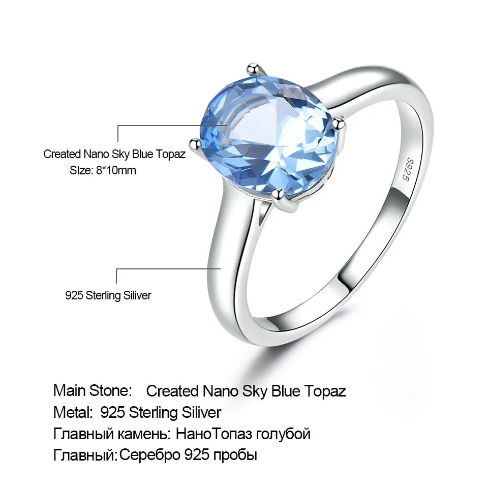 925 Sterling Silver Rings Nano Sky Blue Topaz Ring 8x10mm Oval Rings Elegant Woman Jewelry