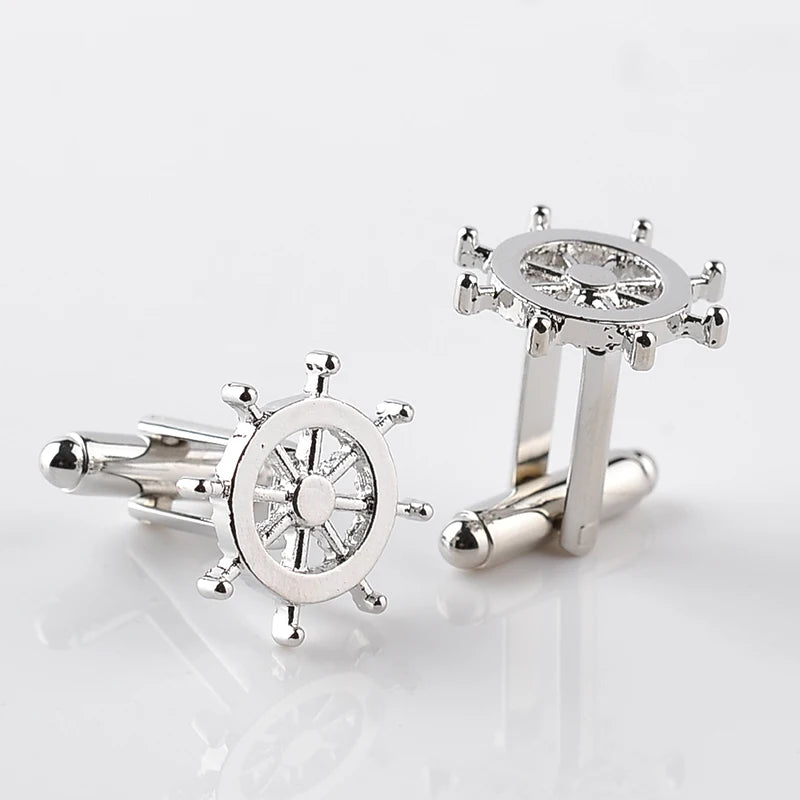 Silver Color Rudder Cufflinks High Quality Luxury Men Cuff Button Personality captain French Men's Shirt CuffLinks skipper