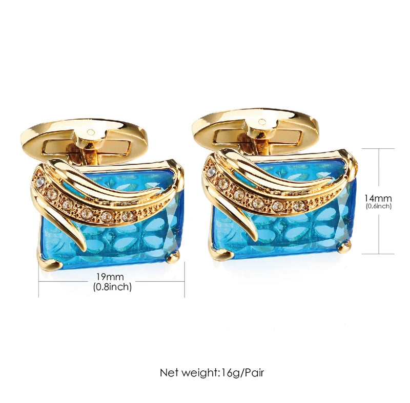 Low-key Luxury Blue Glass Cufflinks for Mens Lepton Brand High Quality Square Crystal Cufflinks Shirt Cuff Links Relojes Gemelos