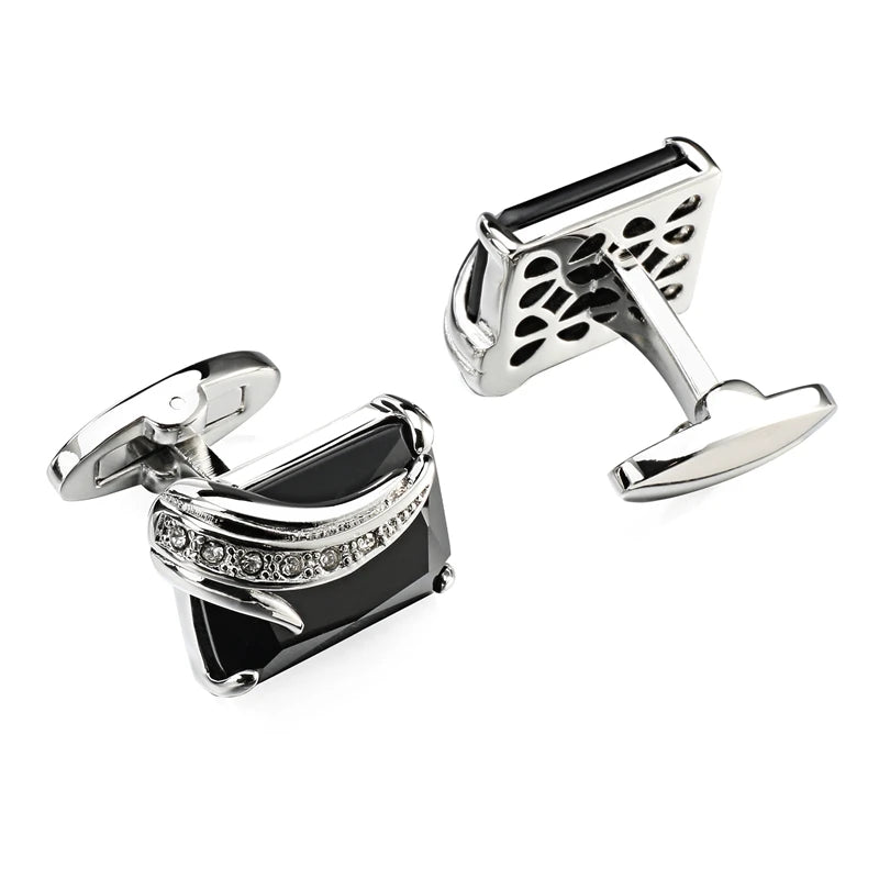 Low-key Luxury Blue Glass Cufflinks for Mens Lepton Brand High Quality Square Crystal Cufflinks Shirt Cuff Links Relojes Gemelos