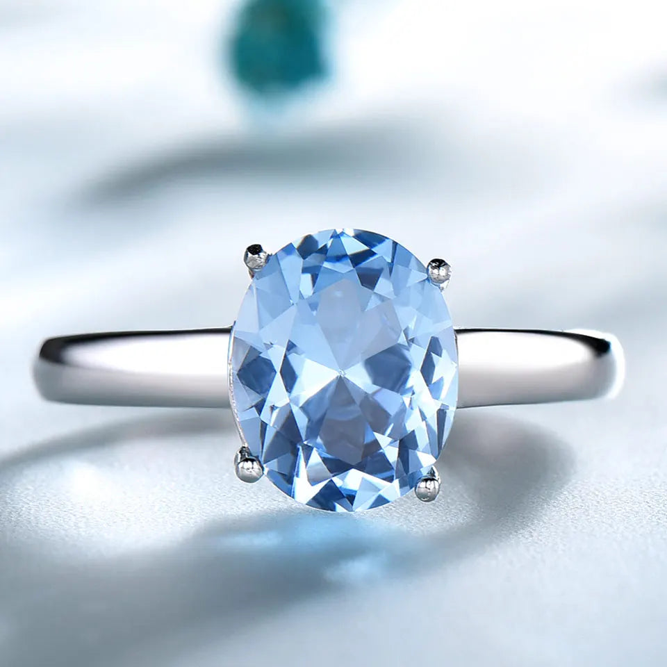 925 Sterling Silver Rings Nano Sky Blue Topaz Ring 8x10mm Oval Rings Elegant Woman Jewelry