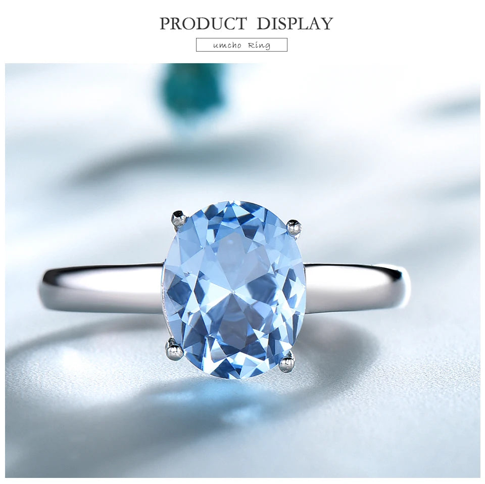 925 Sterling Silver Rings Nano Sky Blue Topaz Ring 8x10mm Oval Rings Elegant Woman Jewelry