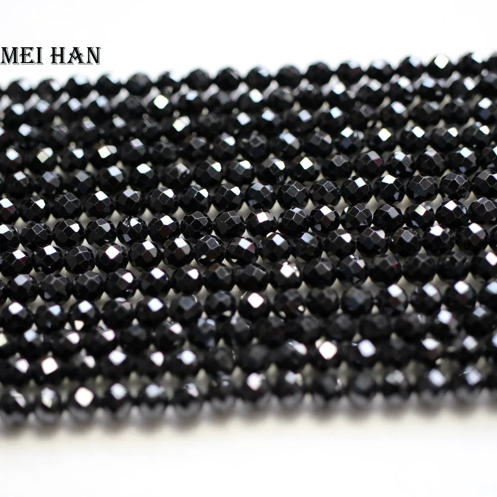 Meihan  (3 strands/set) natural 4mm black spinel faceted round loose beads for jewelry DIY design gift