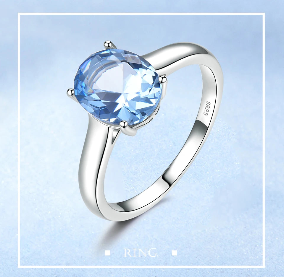 925 Sterling Silver Rings Nano Sky Blue Topaz Ring 8x10mm Oval Rings Elegant Woman Jewelry