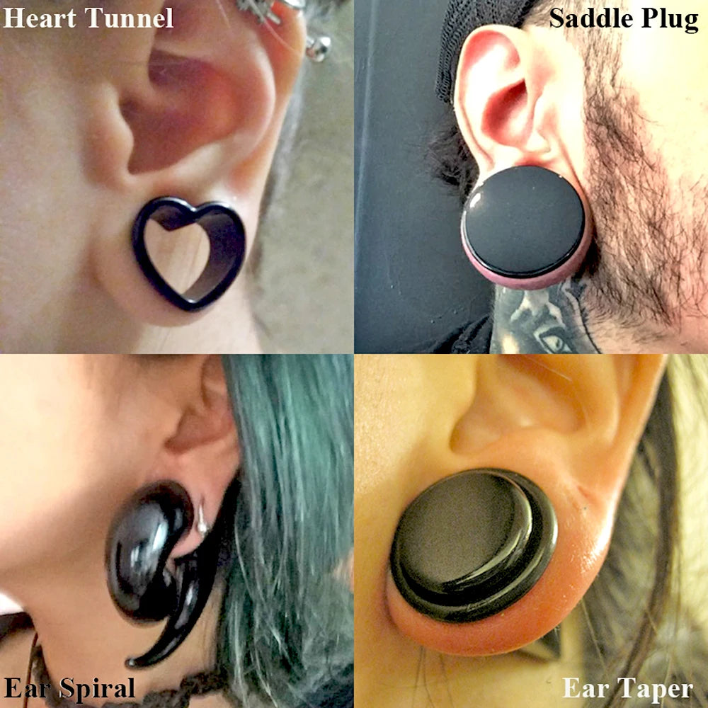 BOG-Pair Black Heart Ear Tunnel Gauge Acrylic Ear Spiral Plugs Ear Taper Stretchers Gauge Expander Saddle Ear Plugs 4-25mm