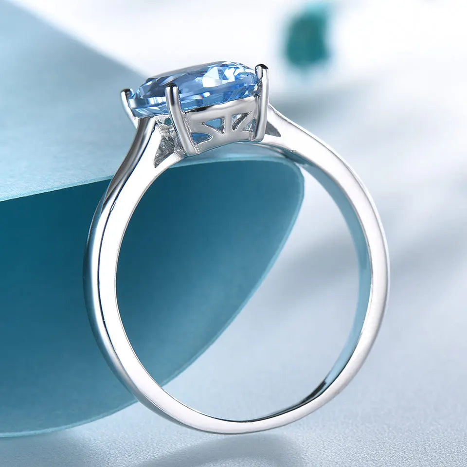 925 Sterling Silver Rings Nano Sky Blue Topaz Ring 8x10mm Oval Rings Elegant Woman Jewelry