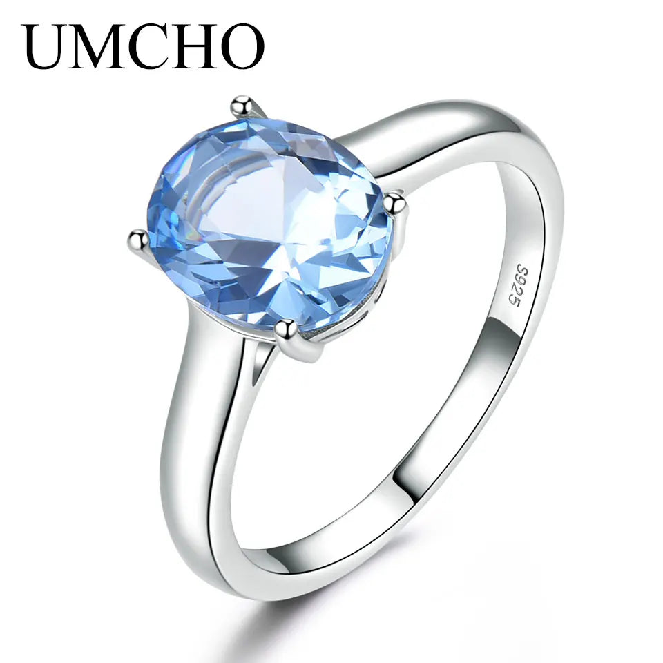 925 Sterling Silver Rings Nano Sky Blue Topaz Ring 8x10mm Oval Rings Elegant Woman Jewelry