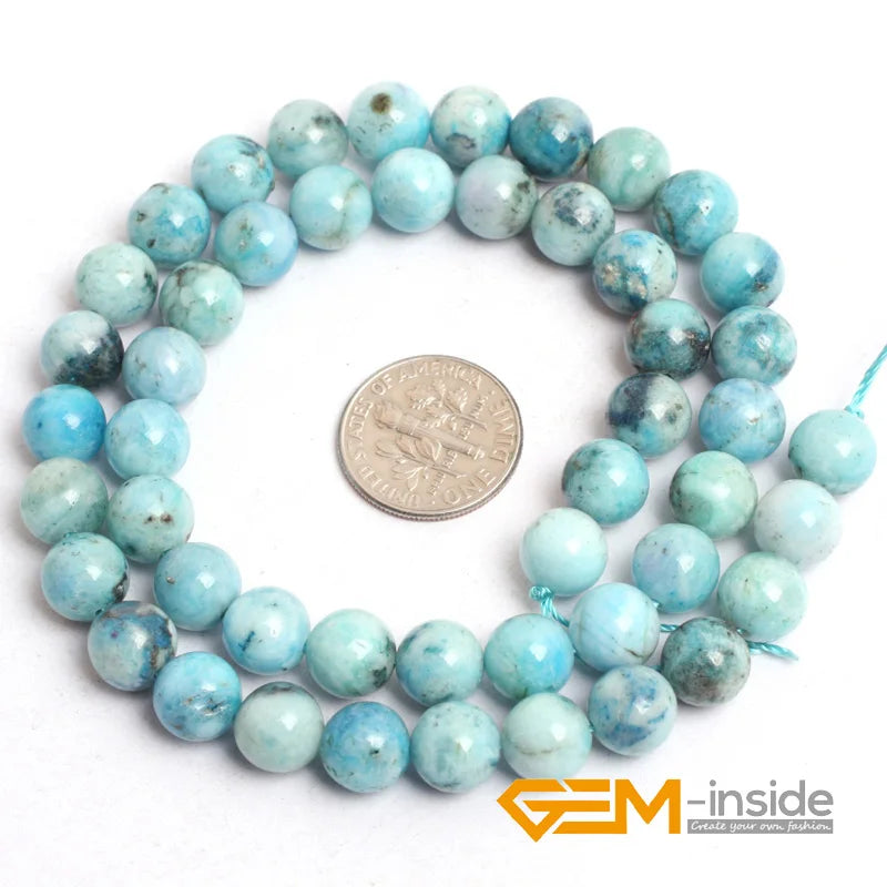 Natural Stone Blue Hemimorphite Round Loose Spacer Beads For Jewelry Making Strand 15"DIY Bracelet Necklace Jewelry Making Beads