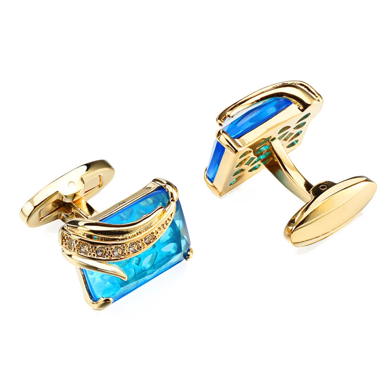 Low-key Luxury Blue Glass Cufflinks for Mens Lepton Brand High Quality Square Crystal Cufflinks Shirt Cuff Links Relojes Gemelos